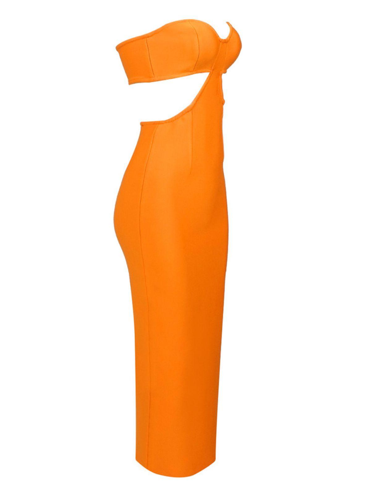 Strapless Sweetheart Cut Out Bandage Bodycon Midi Dress
