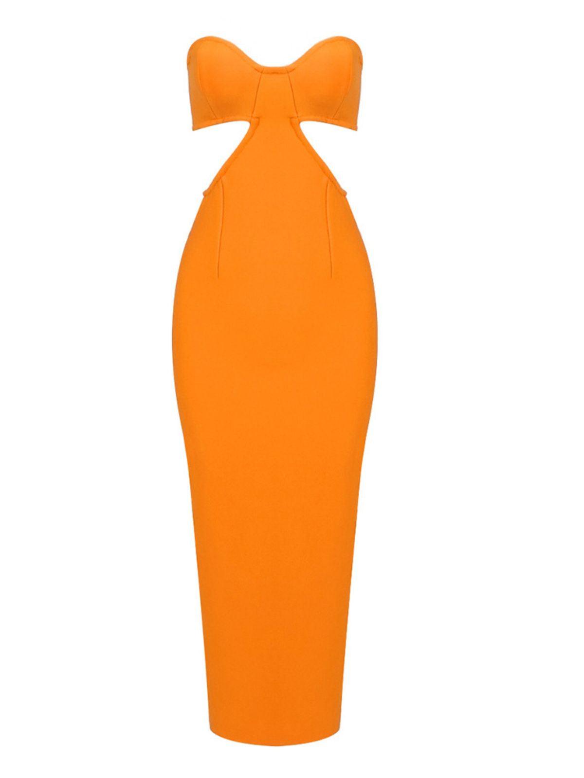 Strapless Sweetheart Cut Out Bandage Bodycon Midi Dress