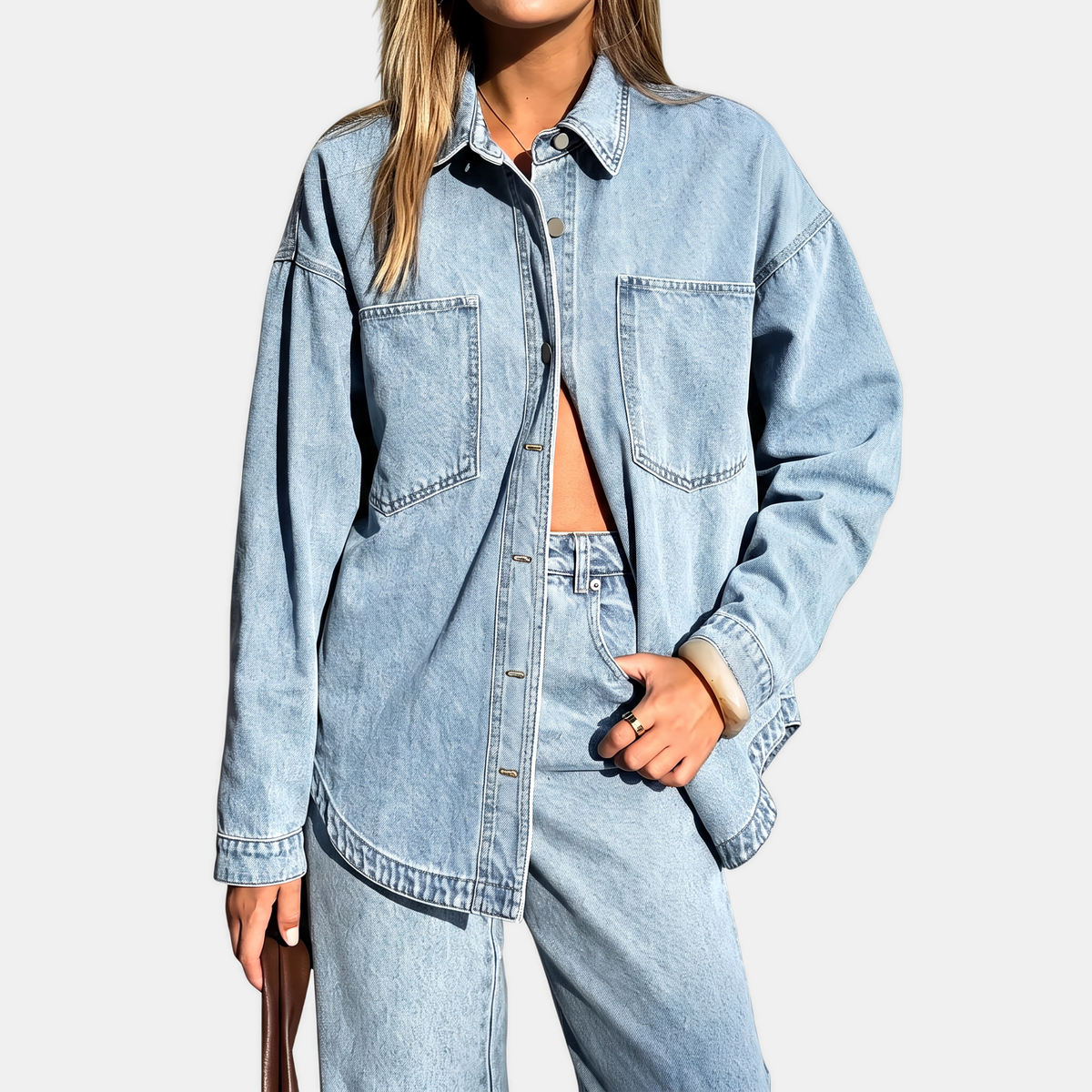 Oversized Chest Pocket Button Front Denim Shirt Jacket