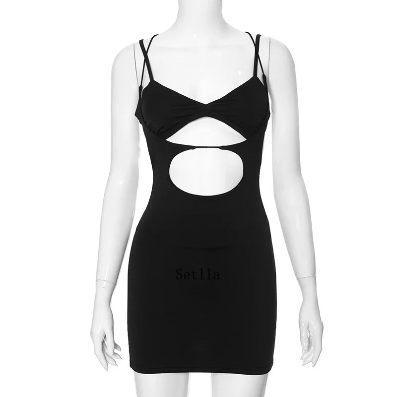 Cut Out Front Double Strap V-Neck Ruched Bodycon Mini Dress 5