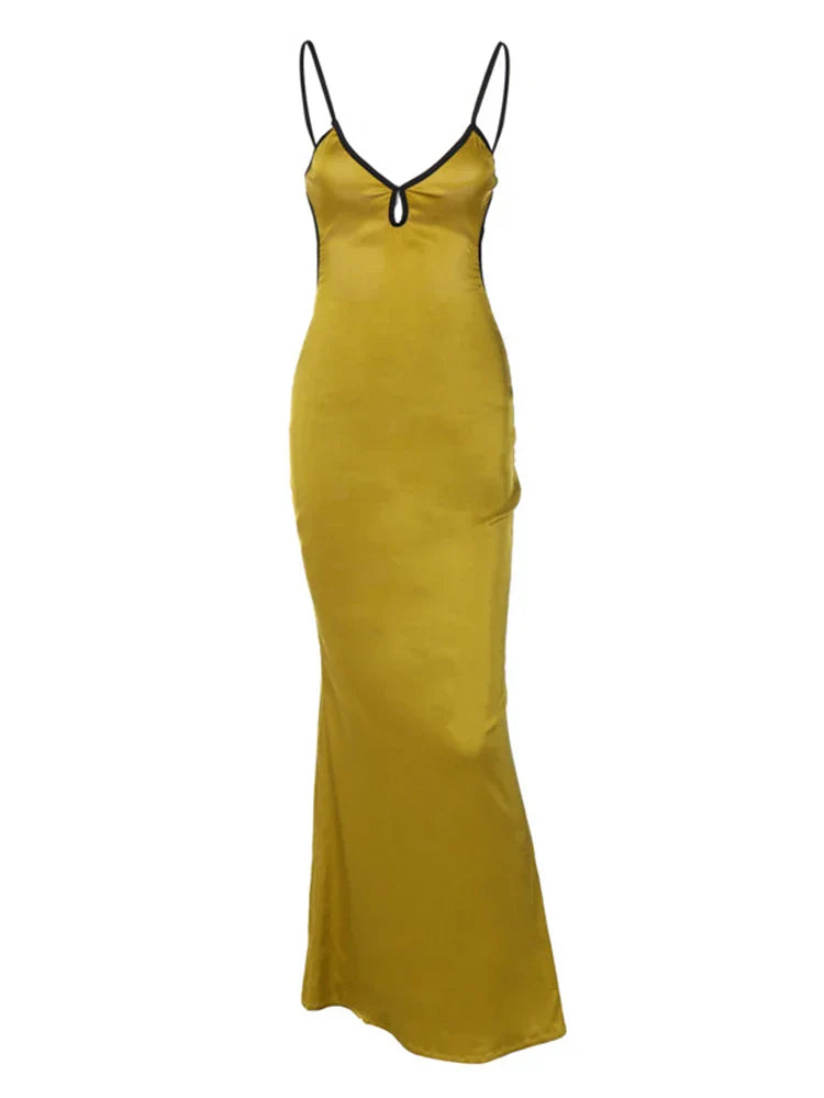 Sleeveless Backless Patchwork Lace Up Cut Out Graceful Maxi Beach Outfit Midi Dresses