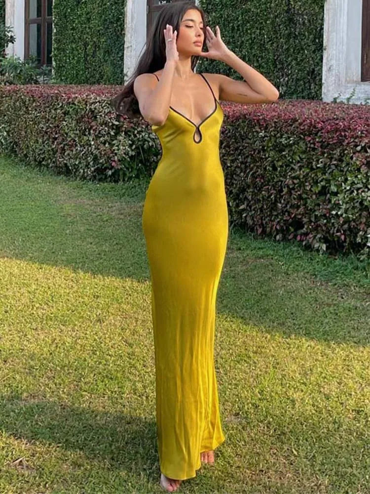 Sleeveless Backless Patchwork Lace Up Cut Out Graceful Maxi Beach Outfit Midi Dresses