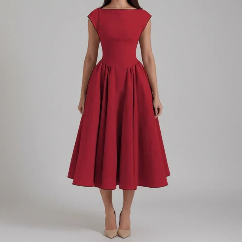 Boat Neck Cap Sleeve Fit and Flare Midi Dress 4
