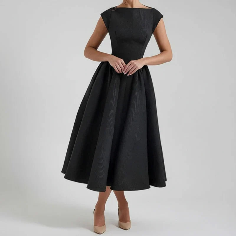 Boat Neck Cap Sleeve Fit and Flare Midi Dress 2