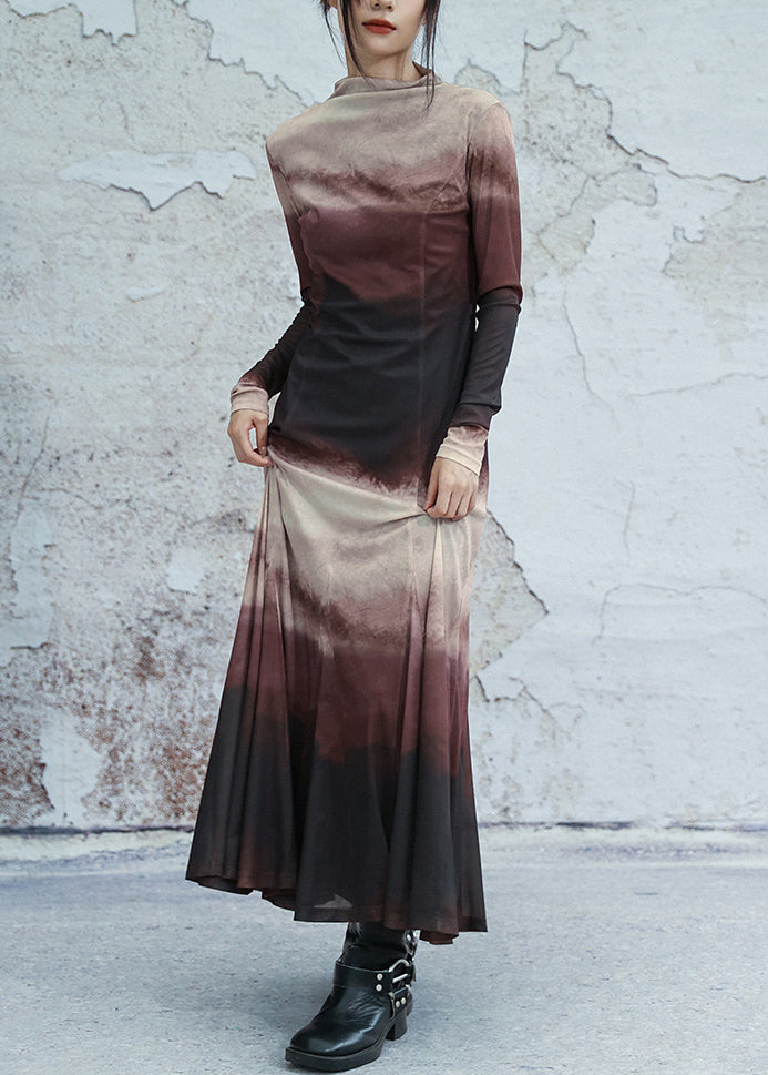 Mock Neck Long Sleeve Fit and Flare Maxi Dress