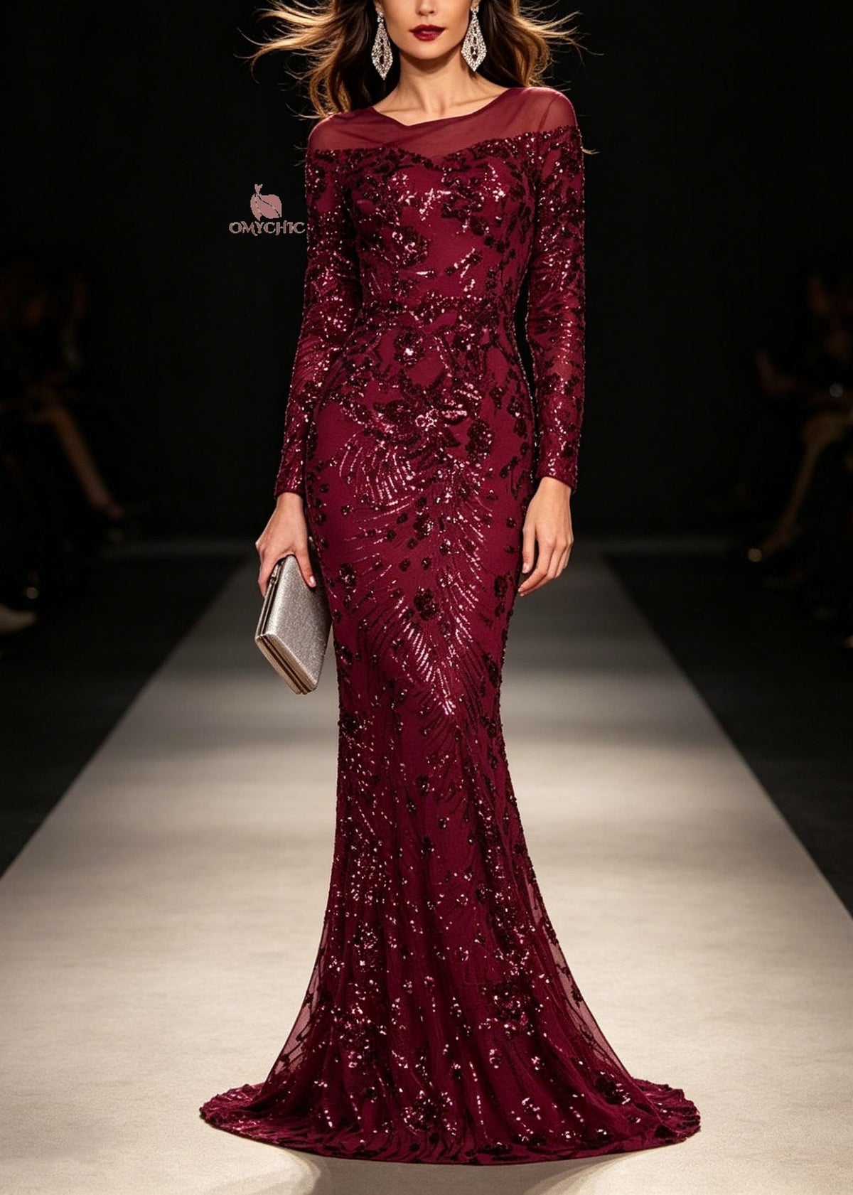 Sequin Off Shoulder Long Sleeve Bodycon Mermaid Maxi Formal Dress - View 3