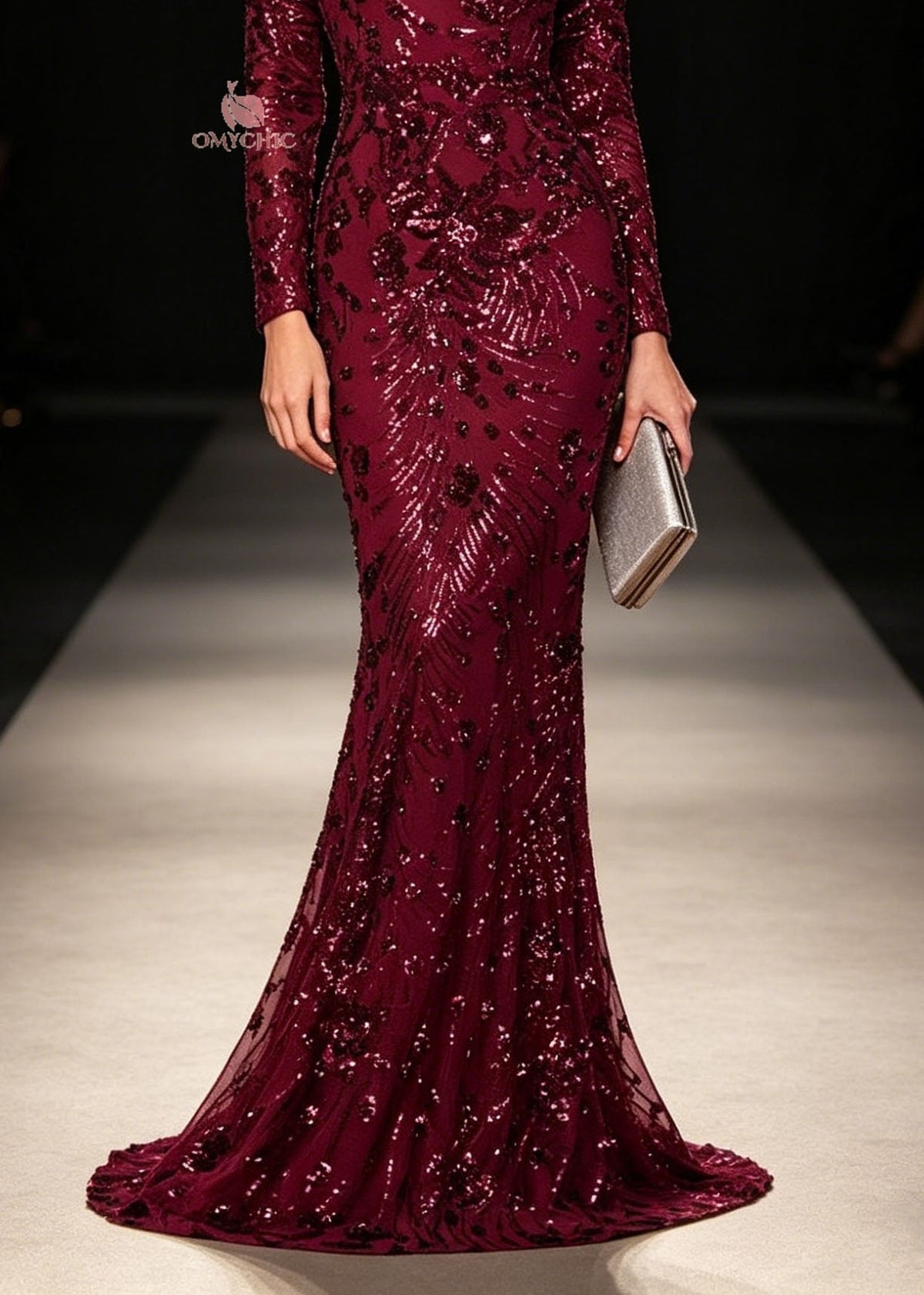 Sequin Off Shoulder Long Sleeve Bodycon Mermaid Maxi Formal Dress - View 4
