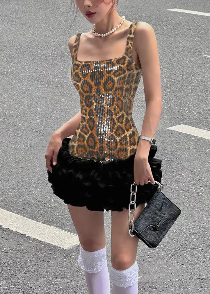 Sequin Scoop Neck Wide Strap Tiered Ruffle Mini Dress