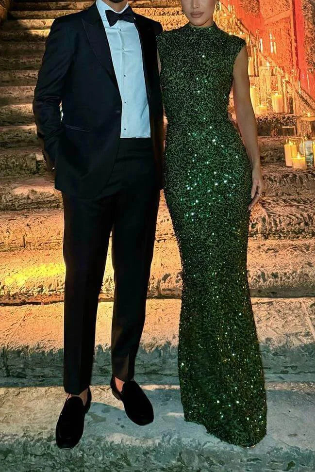 Sequin High Neck Cap Sleeve Open Back Bodycon Maxi Gown 2