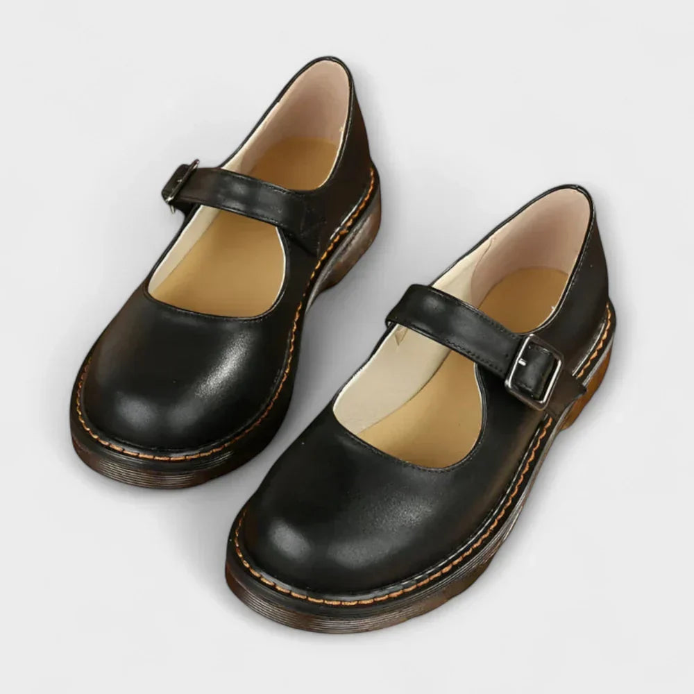 Round Toe Buckle Strap Mary Jane Flats