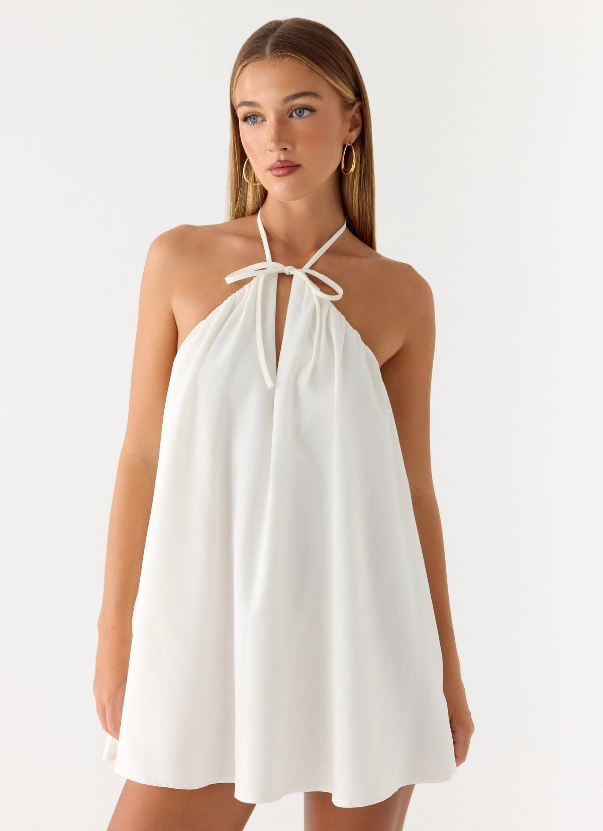 Halter Neck Tie Keyhole Open Back Trapeze Mini Dress 6