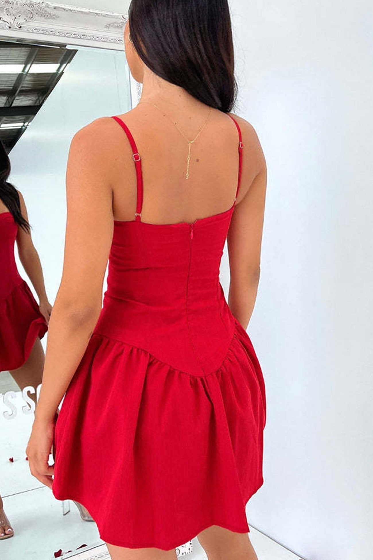 Spaghetti Strap Sweetheart Corset Drop Waist Mini Dress