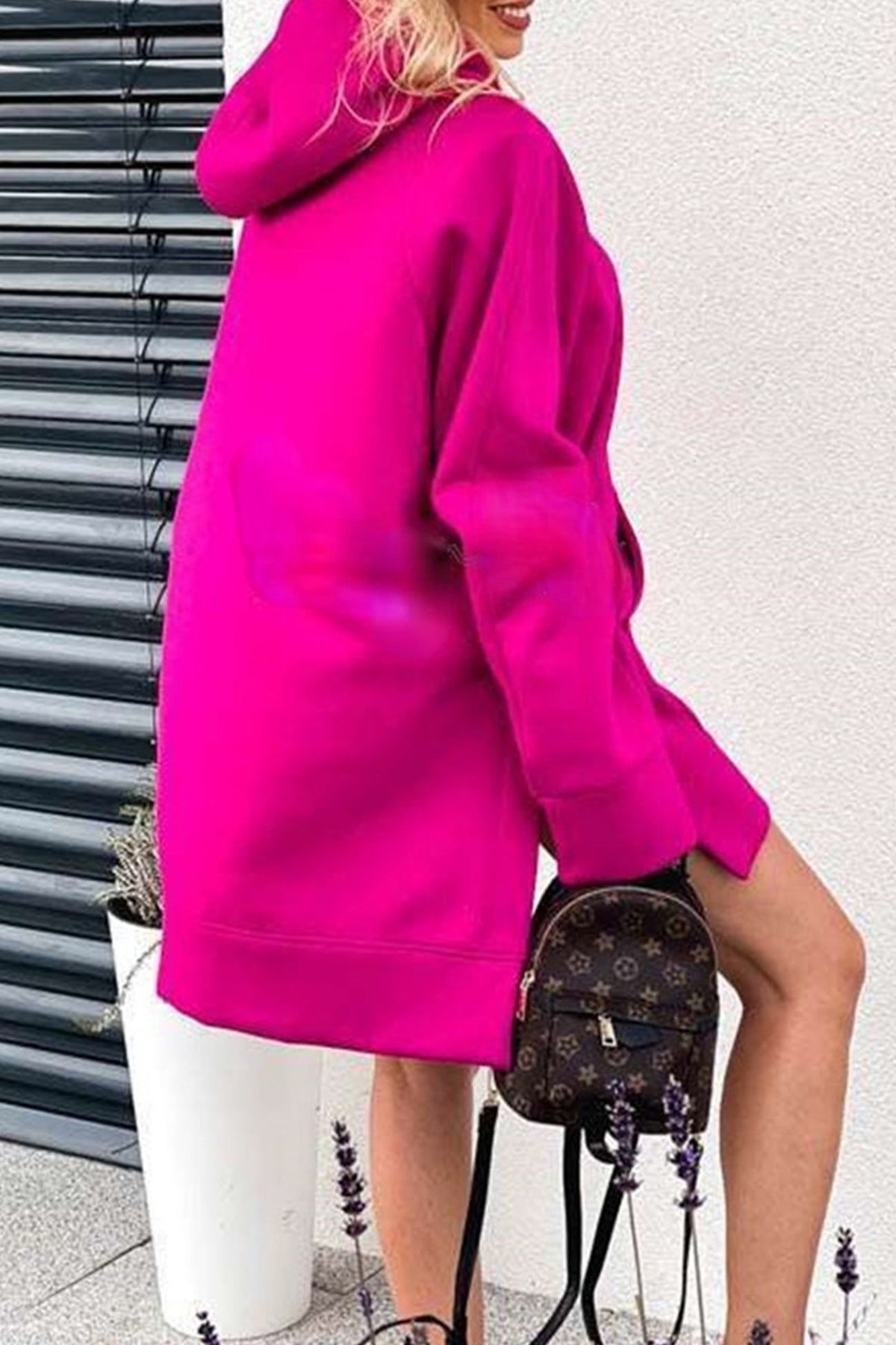 Oversized Side Slit Kangaroo Pocket Longline Hoodie Sweatshirt 13