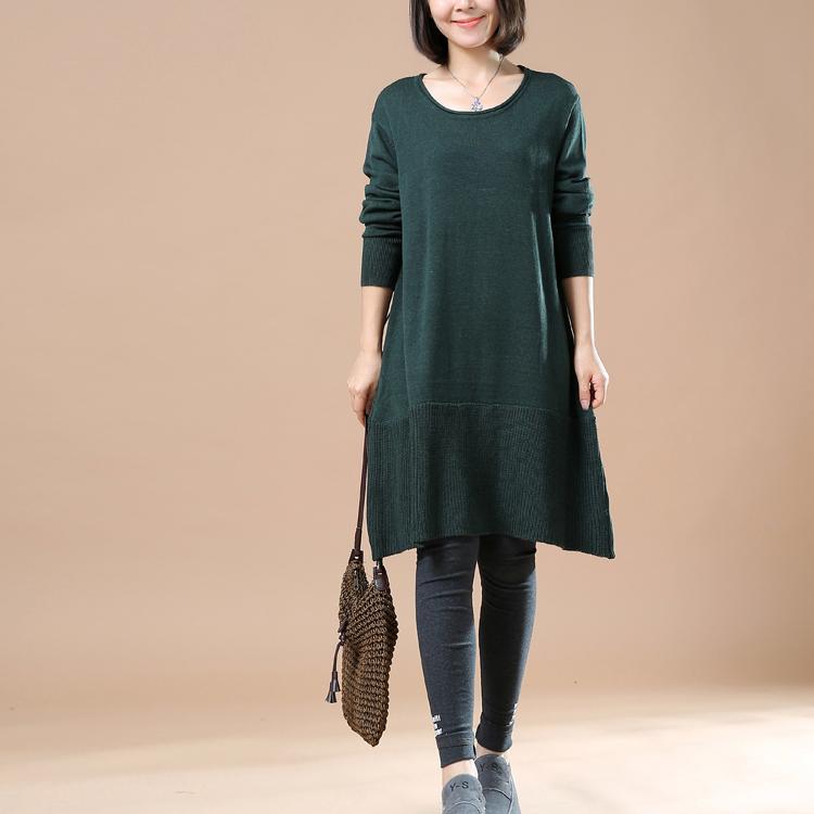 Solid blackish green sweaters knitted dresses