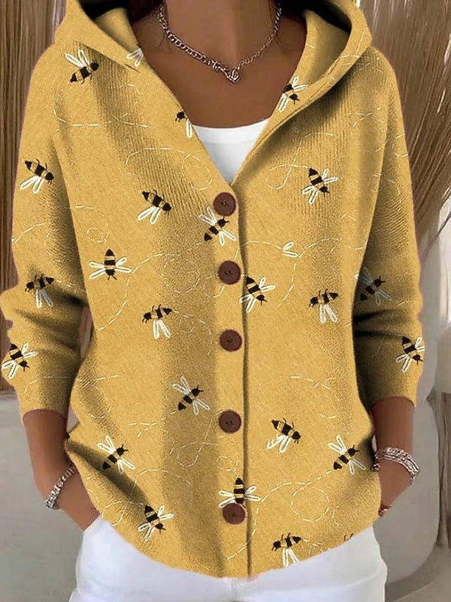 Abstract Print Hooded Button Front Shirt