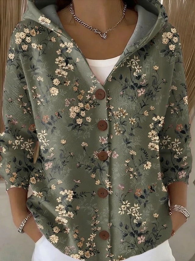 Abstract Print Hooded Button Front Shirt