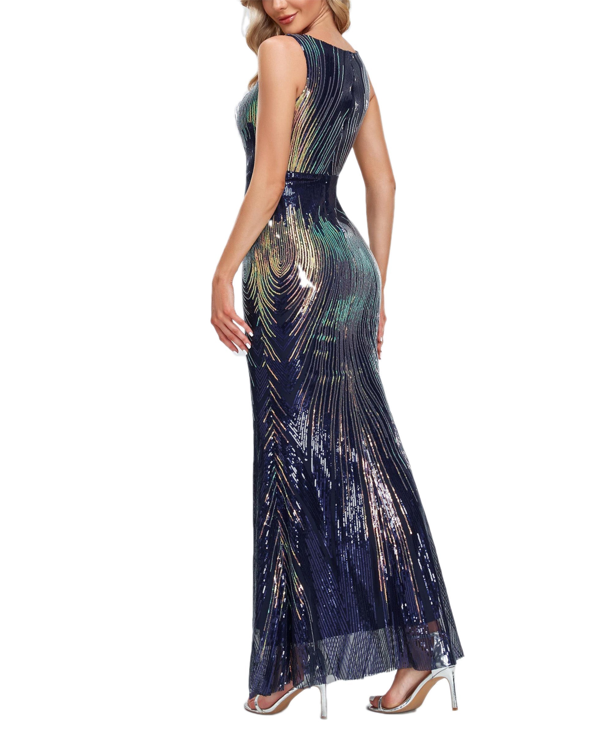 Sequin Round Neck Sleeveless Mermaid Evening Gown