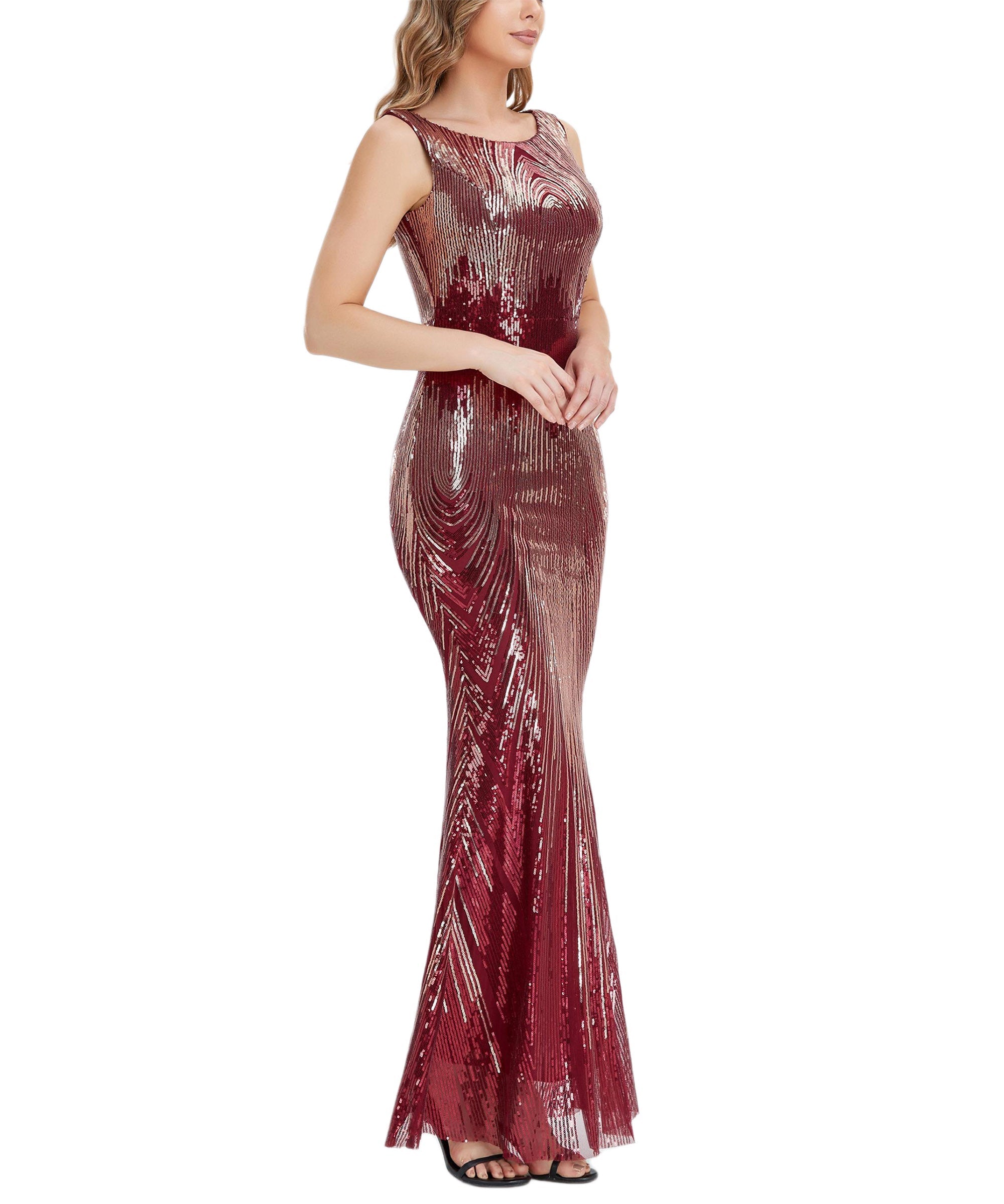 Sequin Round Neck Sleeveless Mermaid Evening Gown
