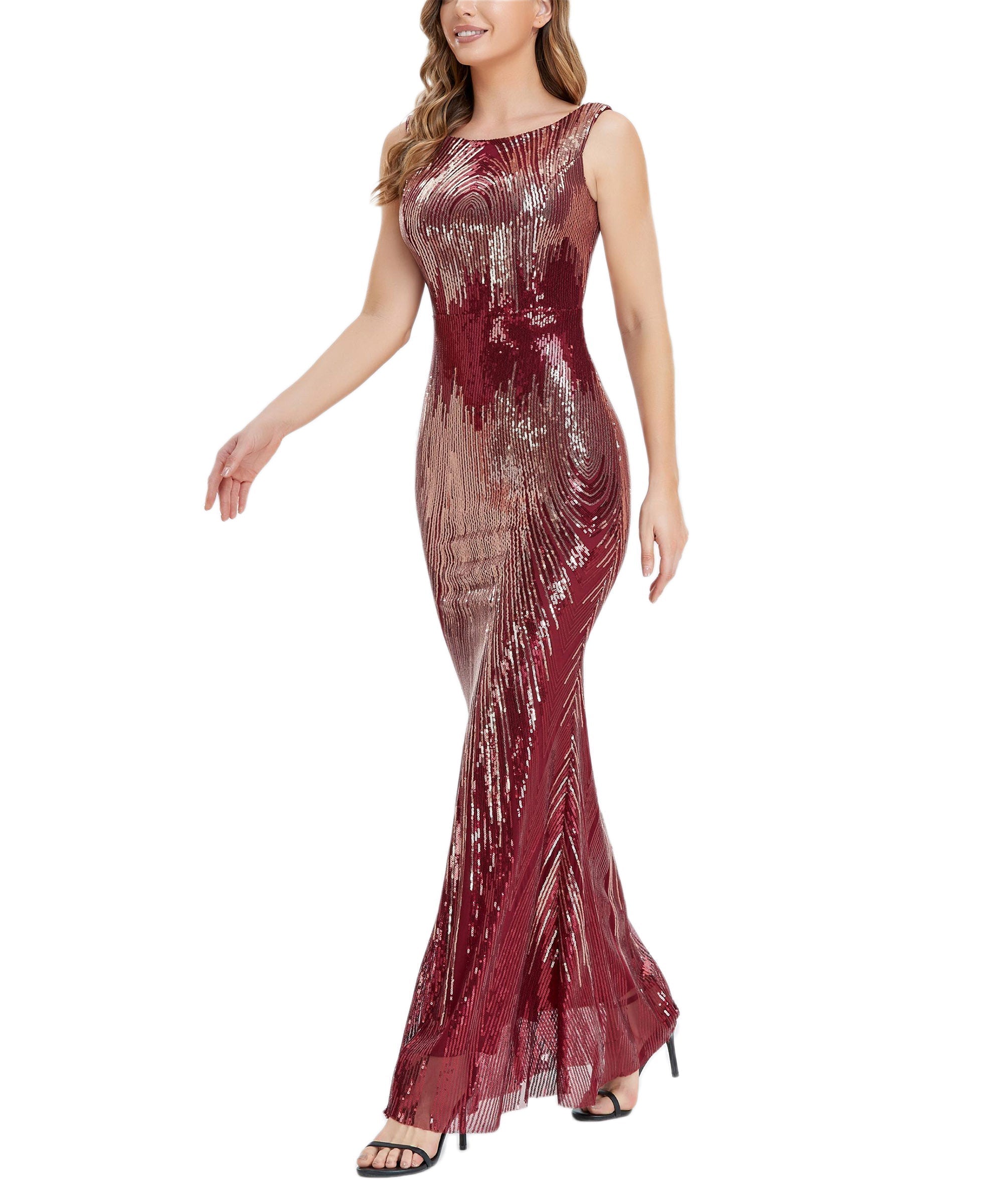 Sequin Round Neck Sleeveless Mermaid Evening Gown