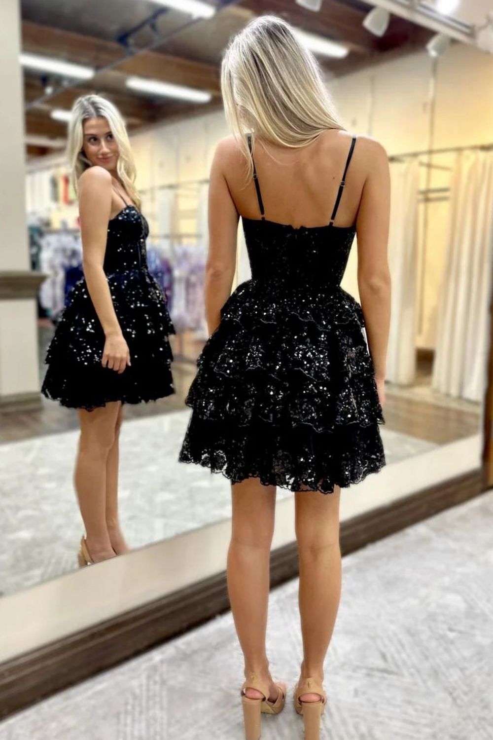 Sparkly Stunning A-Line Spaghetti Straps Short Homecoming Dress With Appliques