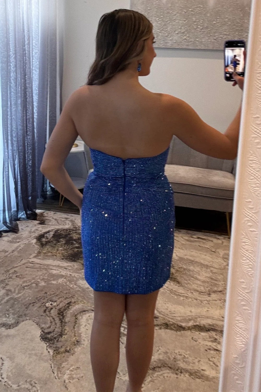 Glitter Black Bodycon Straps Short Tight Beaded Homecoming Dress