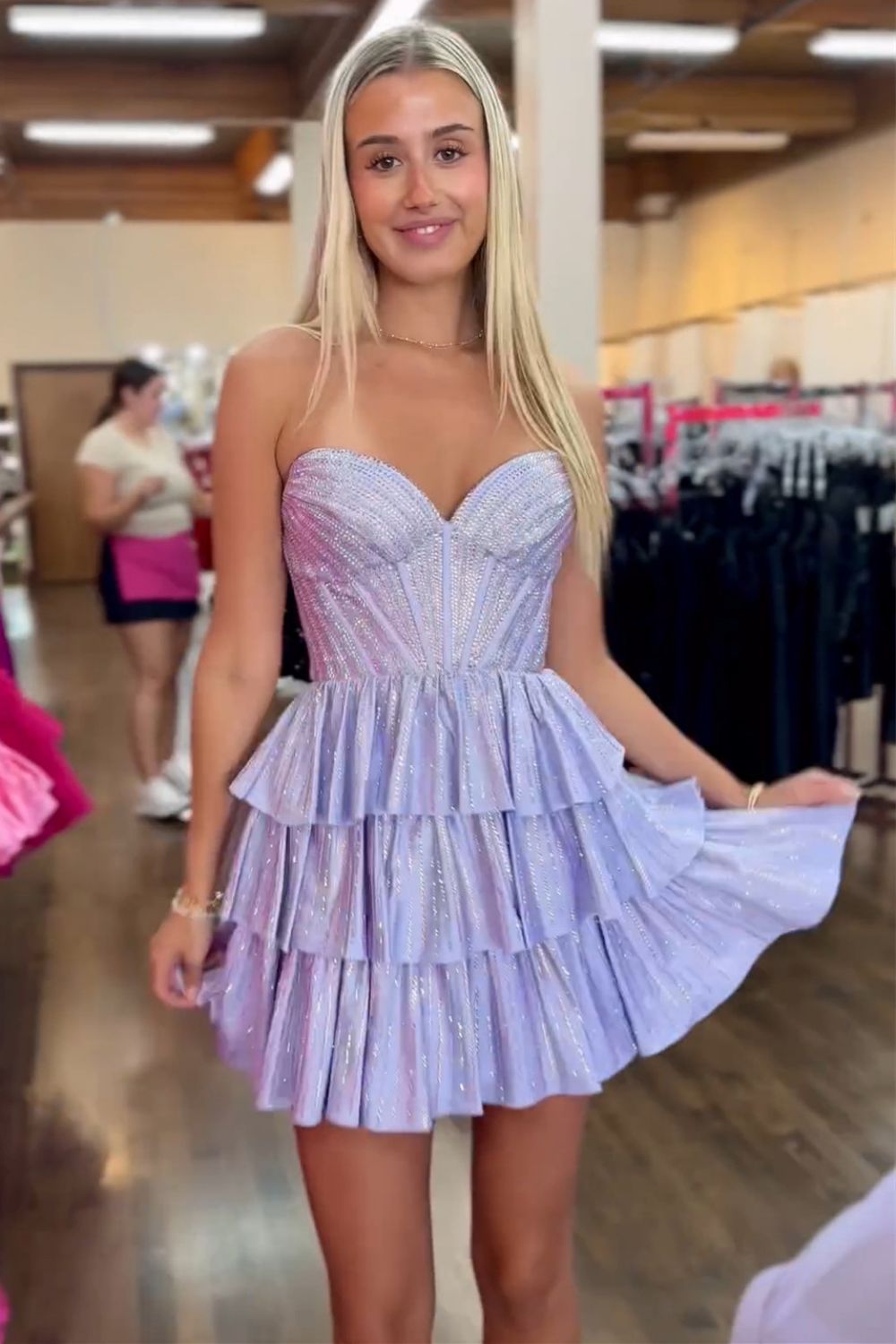Gorgeous A-Line Sweetheart Short Tiered Beaded Homecoming Dress