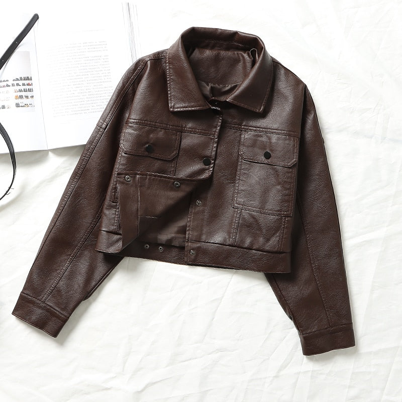 Faux Leather Short Y2K Jacket Camel / S