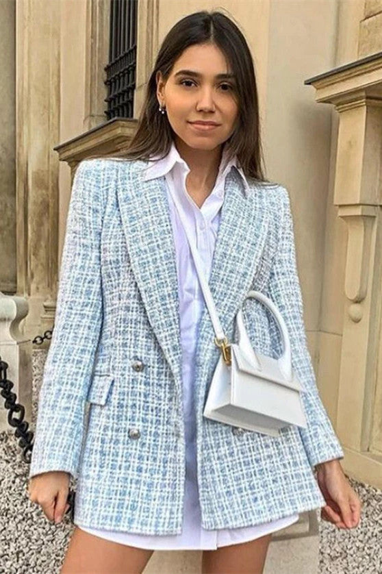 Tweed Blazer Vintage Double Breasted Coat