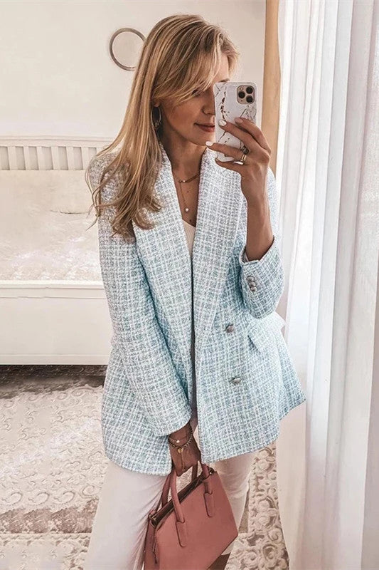 Tweed Blazer Vintage Double Breasted Coat