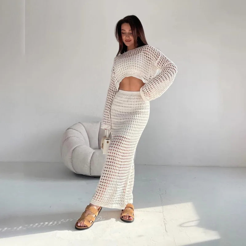 Summer Thin Knit Mesh Hollowout Skirt