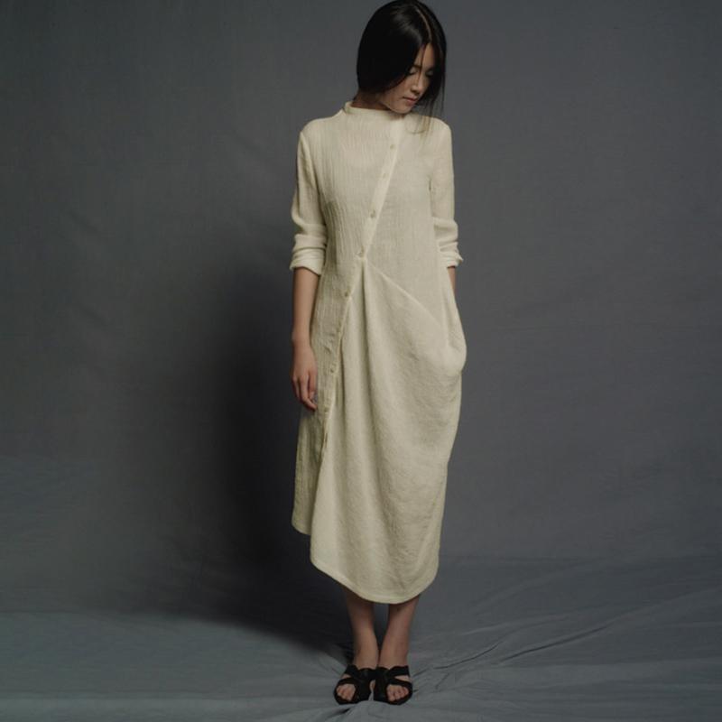 Spring Summer Irregular Solid Color Midi Dress