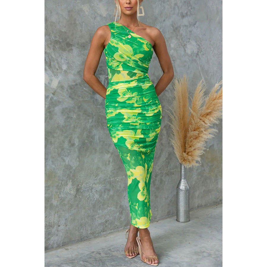 Printing Elastic Shoulder Printing Dress Casual Holiday Dress Dress