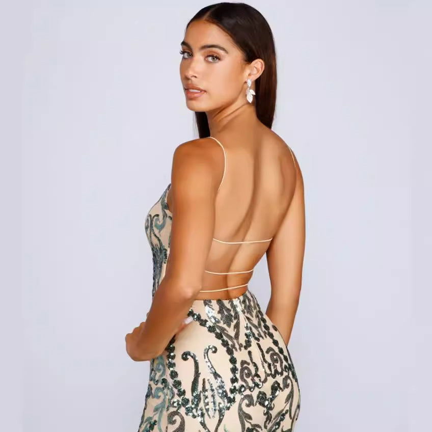 Sequin V-Neck Sleeveless Bodycon Mini Dress in Green - View 4