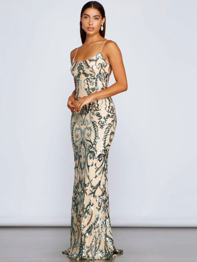 Sequin V-Neck Sleeveless Bodycon Mini Dress in Green - View 5