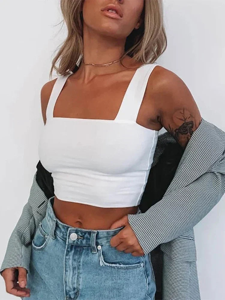Square Neck Wide Strap Sleeveless Fitted Tank Top 2
