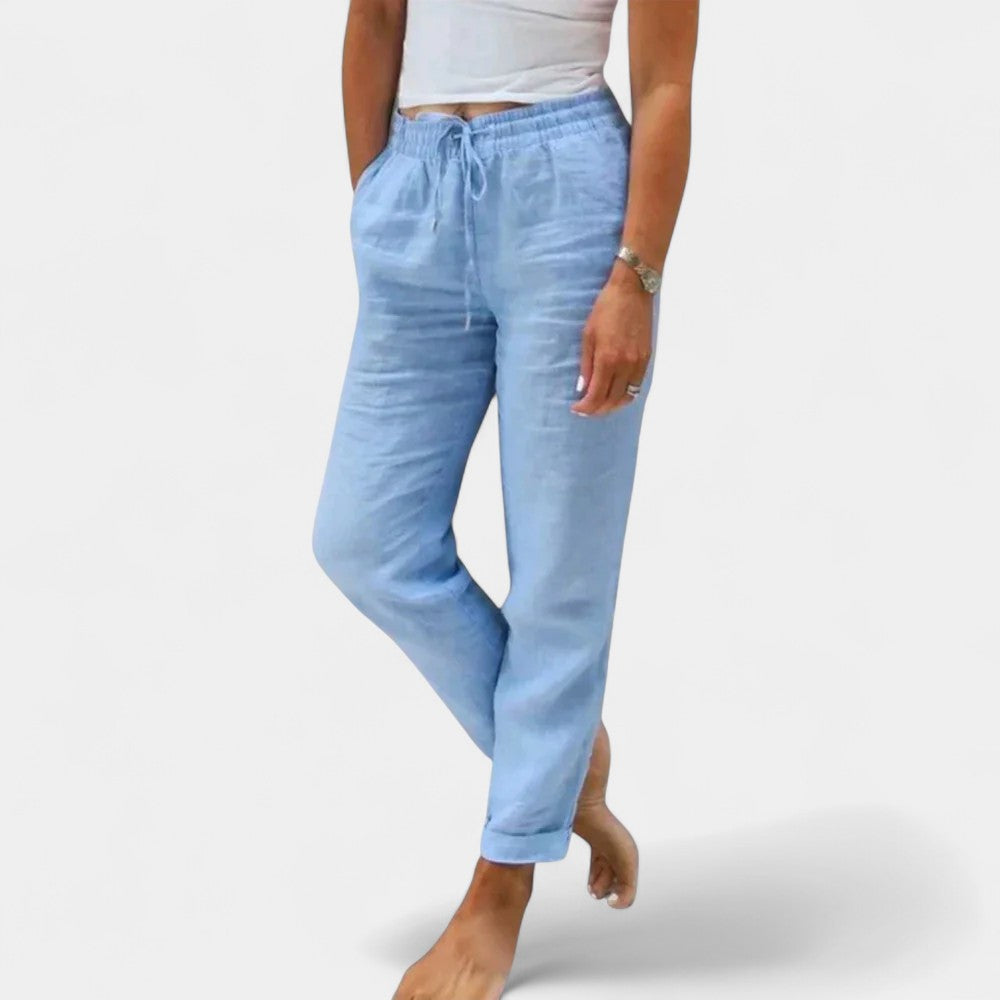 Drawstring High Waist Tapered Linen Look Trousers 4