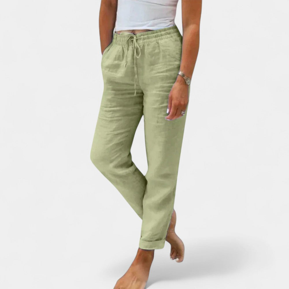 Drawstring High Waist Tapered Linen Look Trousers 2