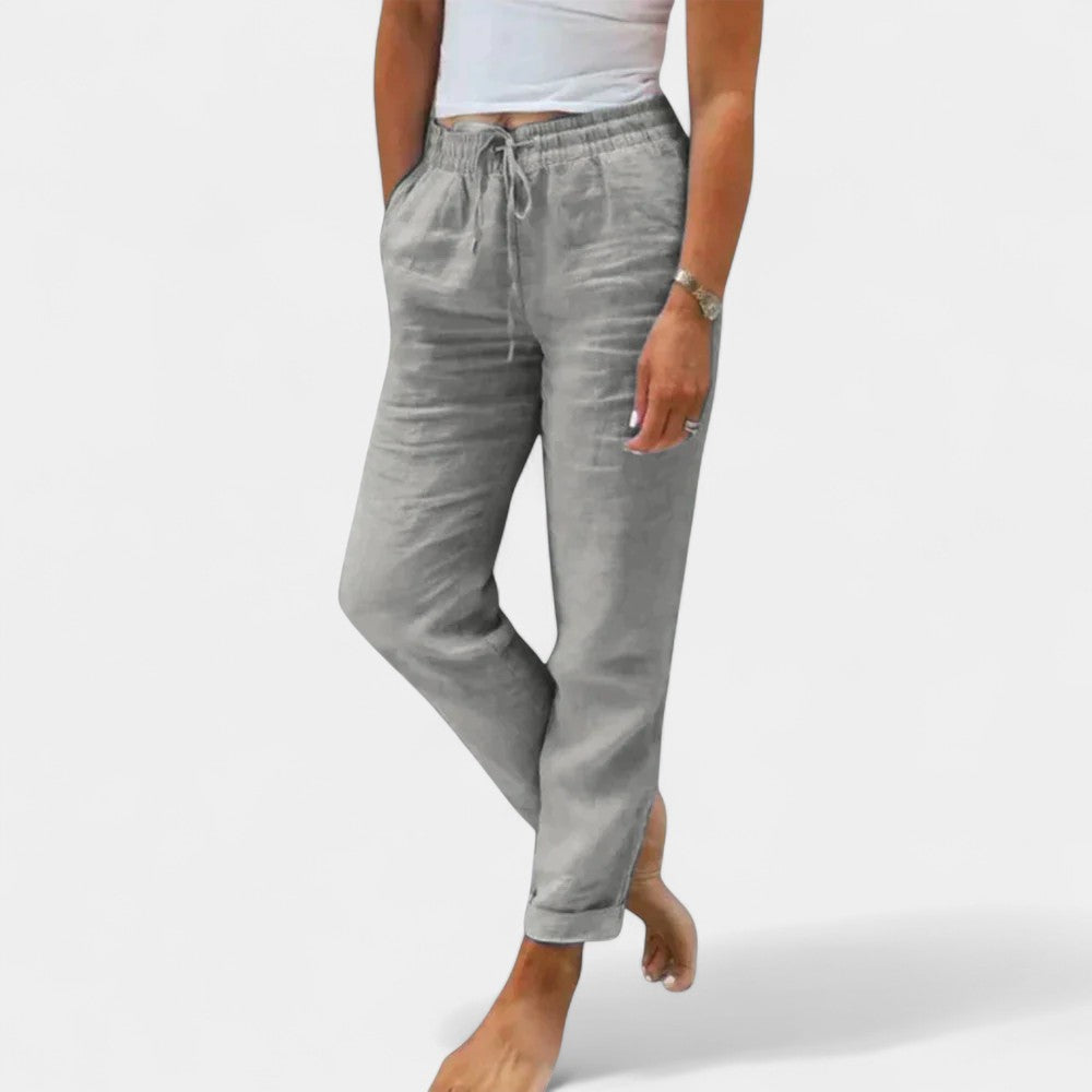 Drawstring High Waist Tapered Linen Look Trousers 3