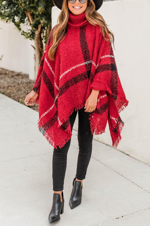 Stripe Tassel Loose High Collar Sweaters