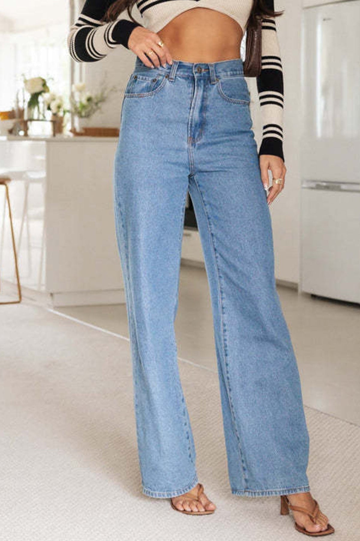 High Waist Wide Leg Full Length Denim Jeans