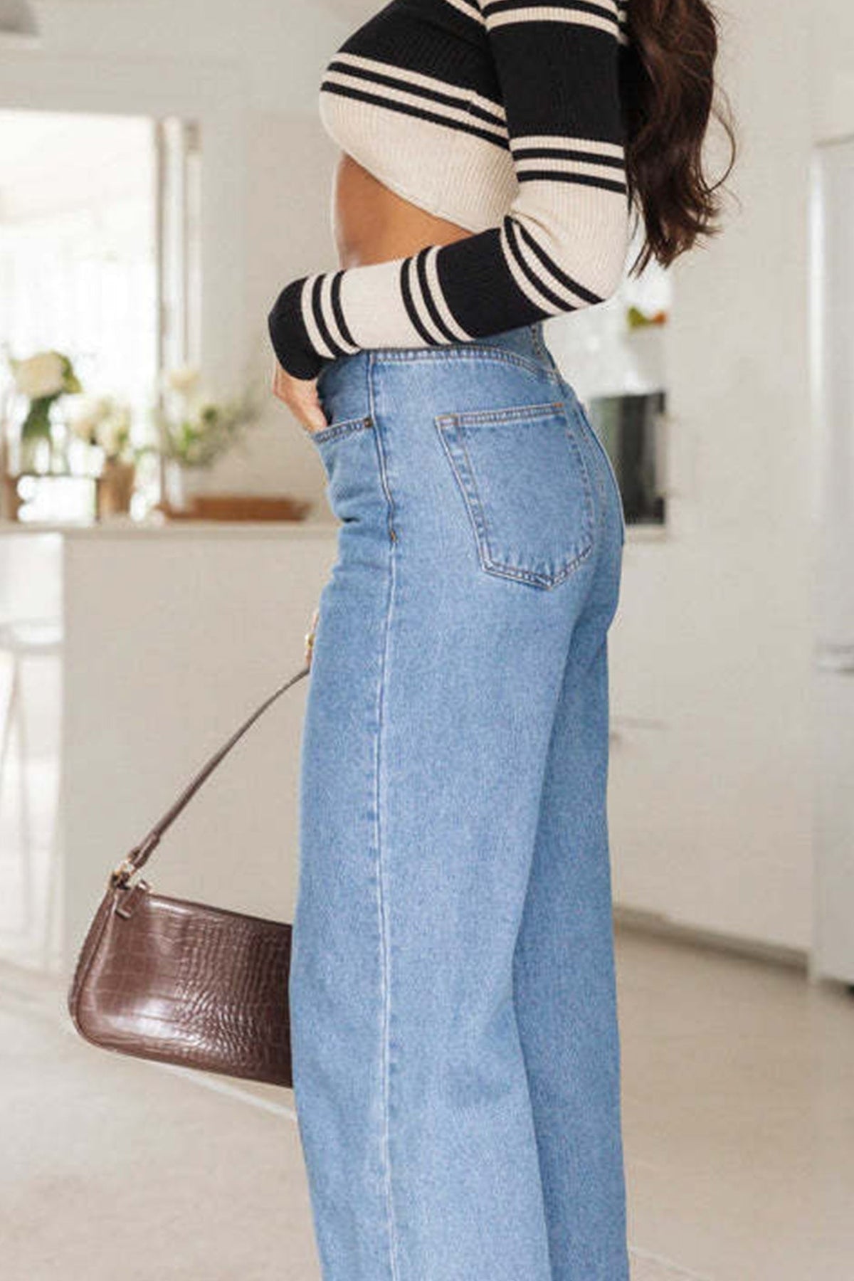 High Waist Wide Leg Full Length Denim Jeans 4