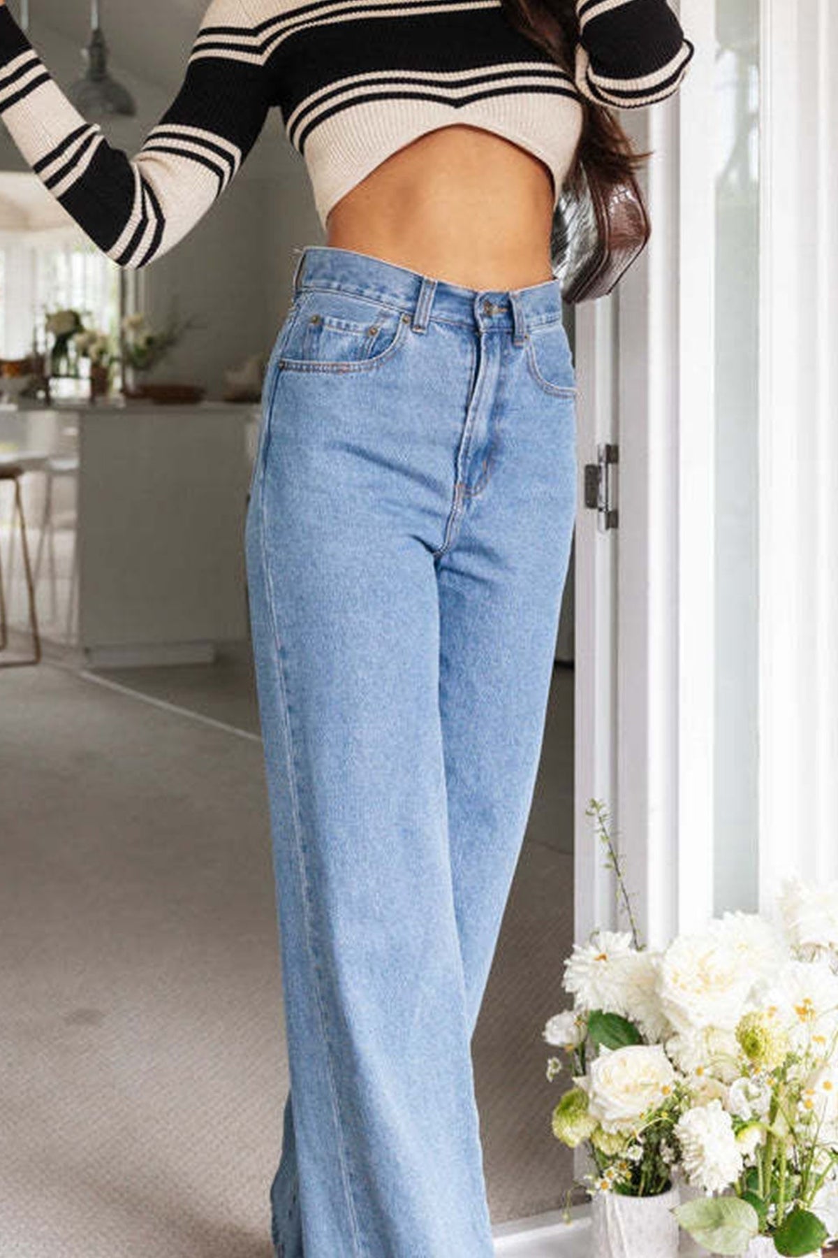 High Waist Wide Leg Full Length Denim Jeans 3