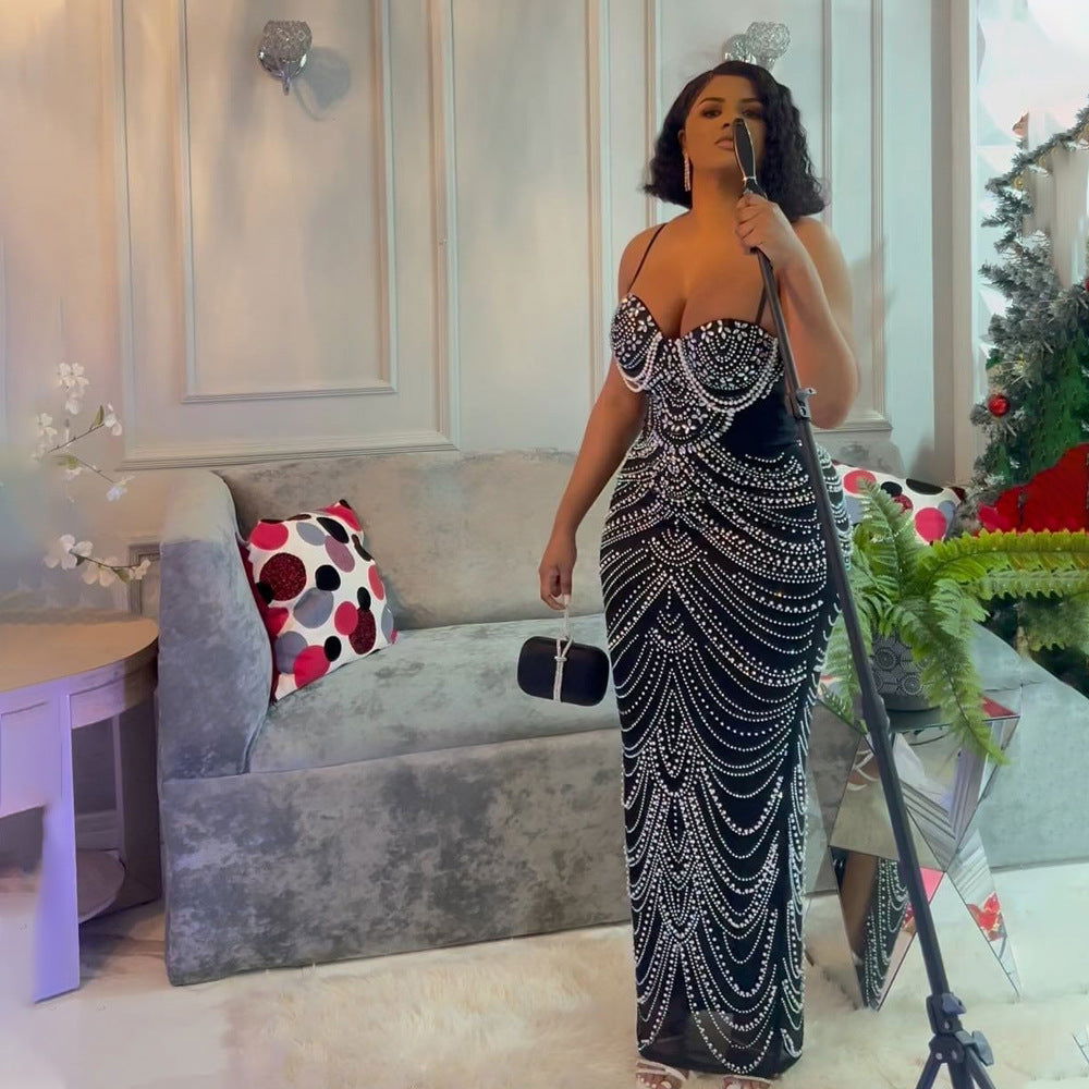 Strap Rhinestone Bubble Ball Evening Dress Maxi Dress for - View 5