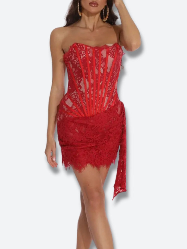Strapless Lace Mini Dress - View 7