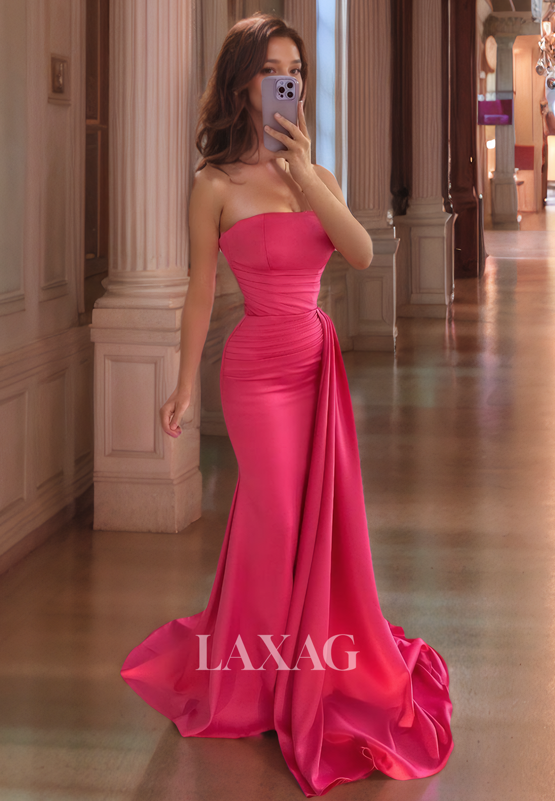 Sheath/Column Strapless Ruched Long Formal Party Dress Prom Gown - FashionAxe