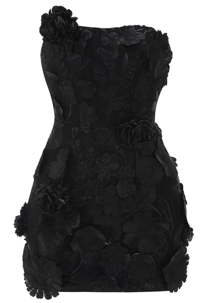 LOUISE FLOWER MINI DRESS Black