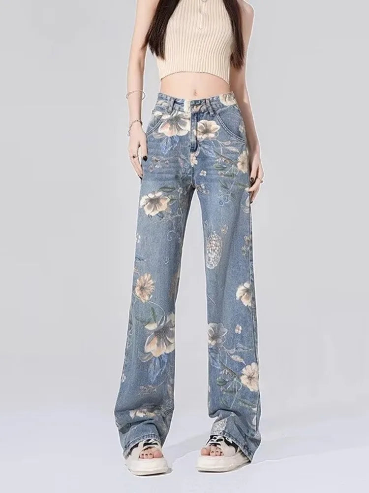 High-Waist Patchwork Wide-Leg Denim Jeans
