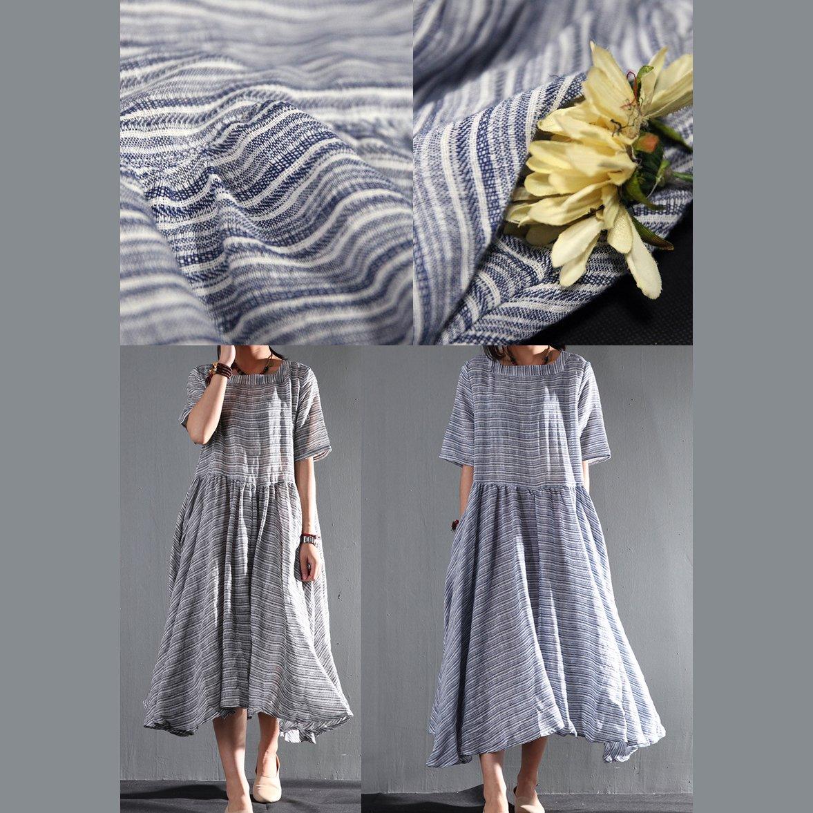 Striped gray flown linen sundress long causal summer maxi dresses oversize