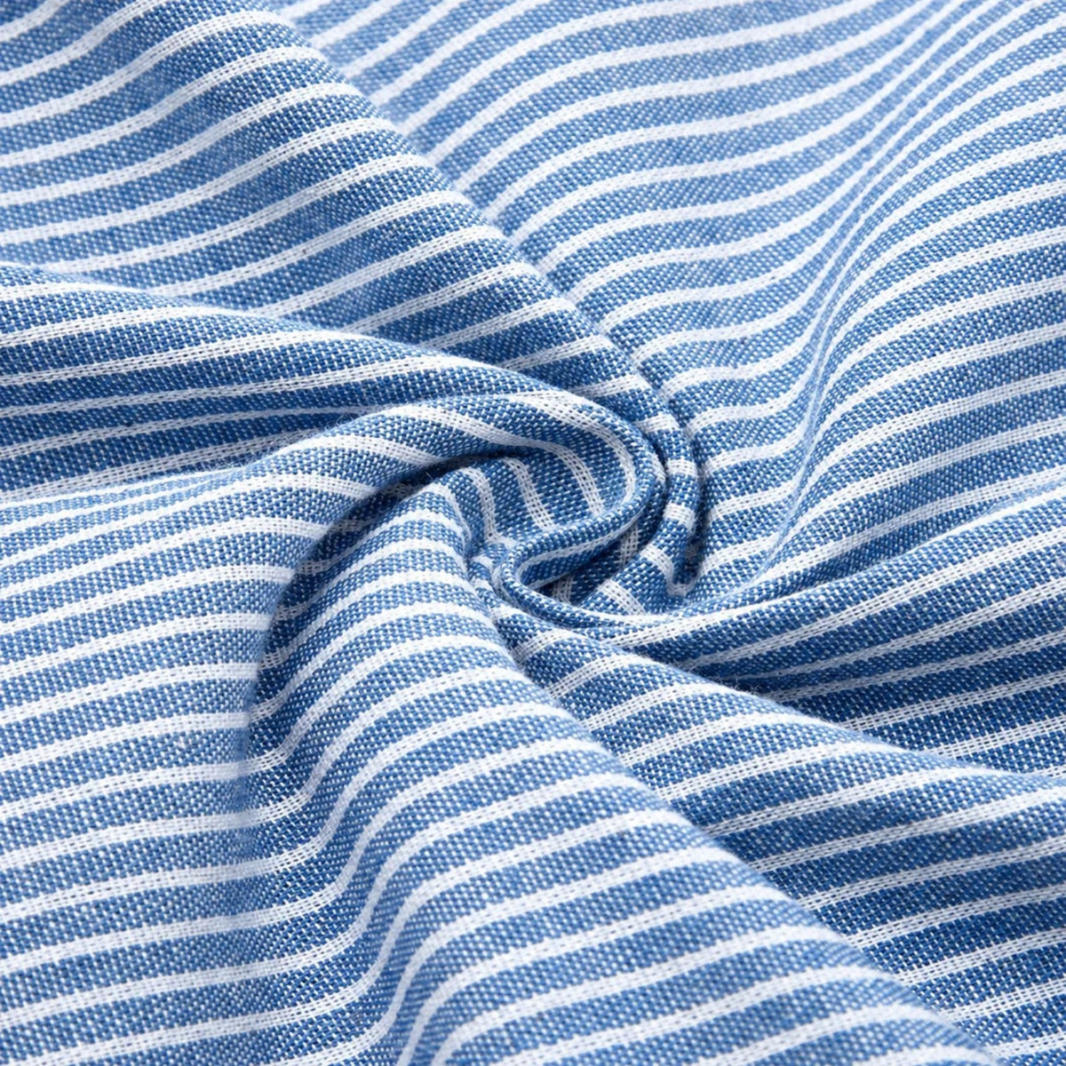 Striped Square Neck Short Sleeve Side Button Midi Dress