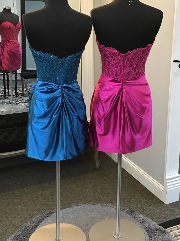 Stunning Fuchsia Bodycon Sweetheart Lace Top Short Satin Homecoming Dress